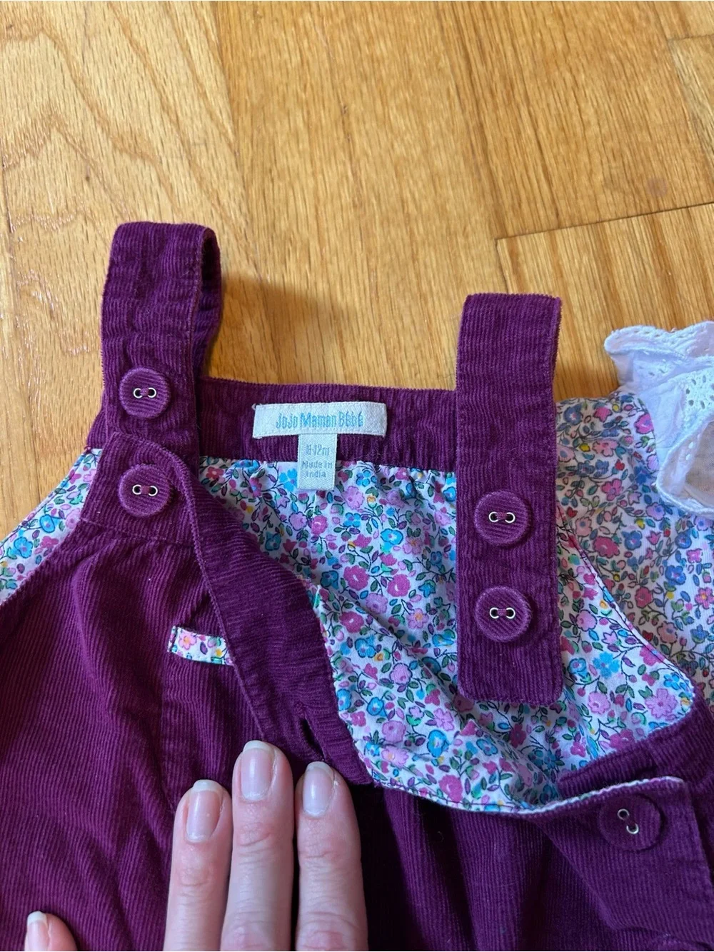 JoJo Maman Bebe Plum Corduroy Overalls and Floral Romper